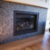 metallic mosaic tile fireplace